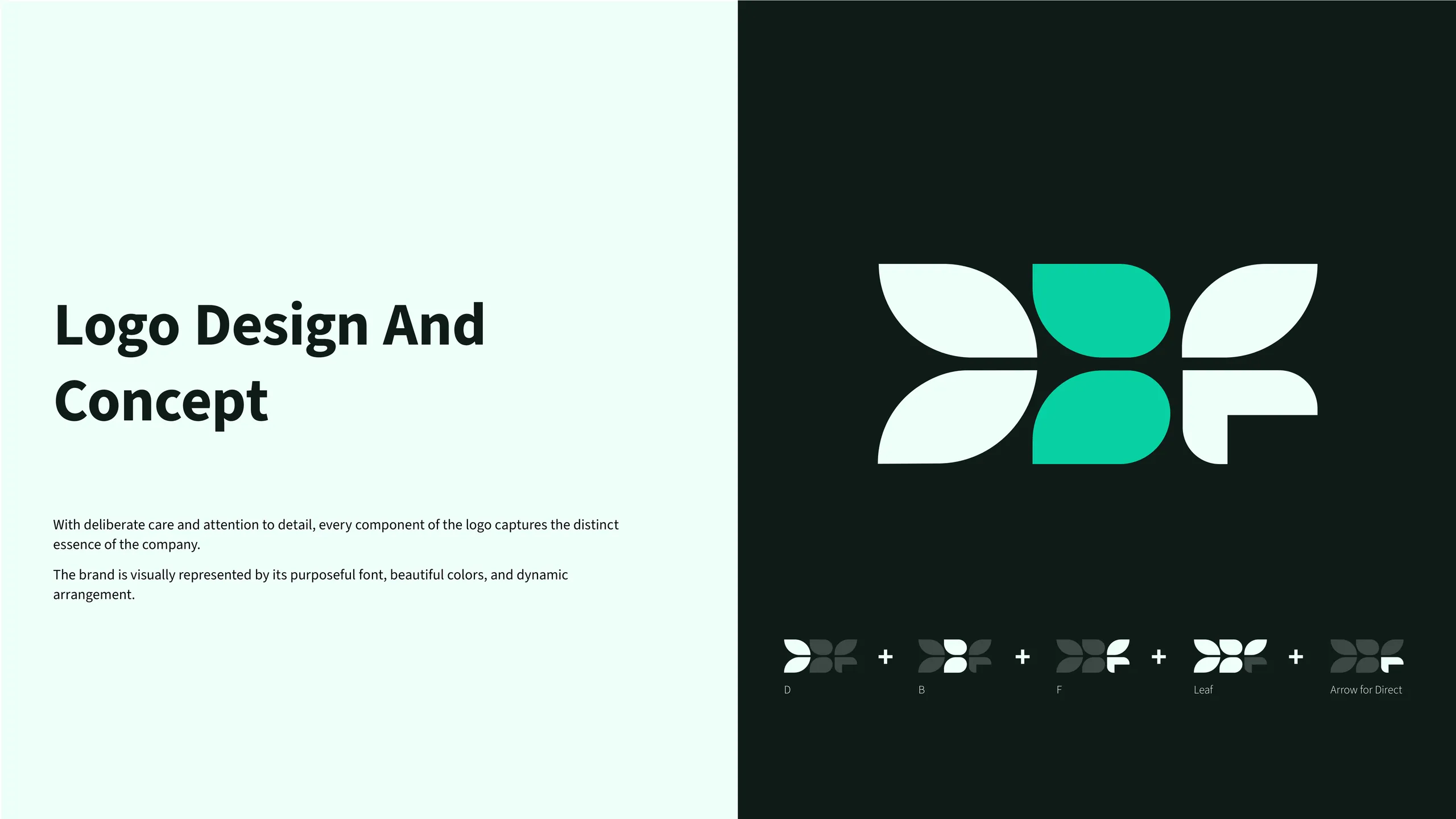 Direct Botanical Farms geometric DBF monogram with dark green and electric mint palette